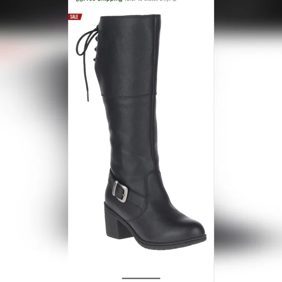 Harley-Davidson Black Knee-High Lace-Up Heeled Boots - Picture 2 of 12